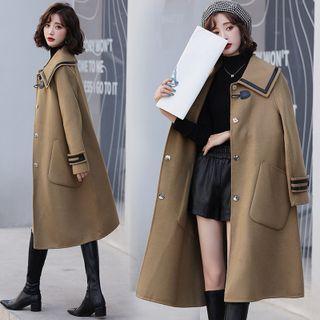 Contrast Trim Woolen Trench Coat