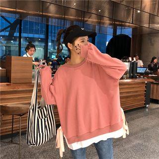 Mock Two-piece Lace-up Pullover