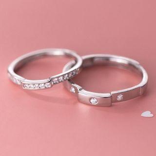 Set Of 2 : Rhinestone Sterling Silver Ring 1 Pair - S925 Silver - Silver - One Size