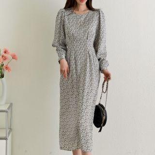 Pleated-waist Midi Floral Dress