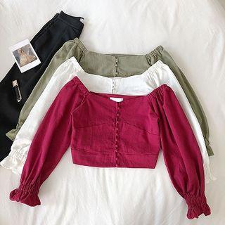 Single-breasted Off-shoulder Flare-sleeve Top