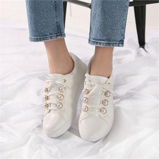 Faux-pearl Faux-leather Sneakers