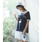 Short-sleeve Sailor Color Block Dress