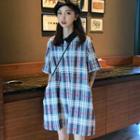 Short-sleeve Plaid Shift Dress As Shown In Figure - One Size