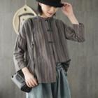Long-sleeve Striped Frog-buttoned Blouse