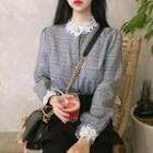 Lace Check Long-sleeve Loose-fit Blouse
