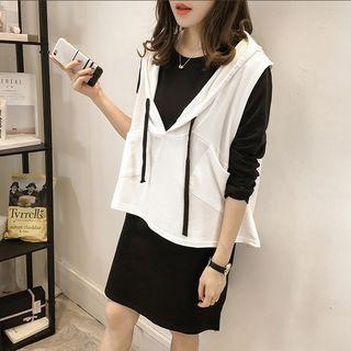Set: Hooded Vest + Long-sleeve T-shirt Dress