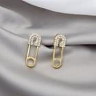 Safety Pin Rhinestone Earring 1 Pair - E1934 - Gold - One Size