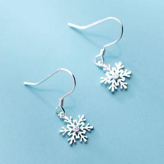 925 Sterling Silver Rhinestone Snowflake Dangle Earring Silver - One Size