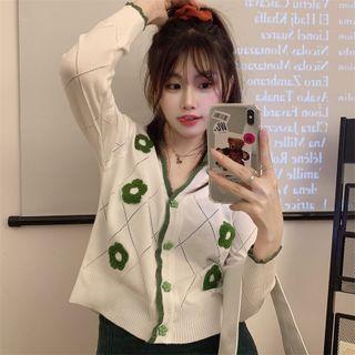 Flower Detail Pointelle Knit Cardigan