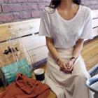 U-neck Short-sleeve Linen Blend T-shirt