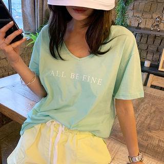 Plunge-neck Lettered T-shirt
