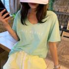 Plunge-neck Lettered T-shirt