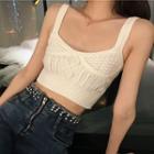 Sleeveless Cropped Knit Top White - One Size