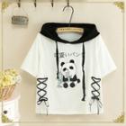 Short-sleeve Panda Print Hoodie White - One Size
