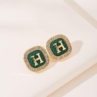 Lettering Rhinestone Stud Earrings Era214-01 - One Size