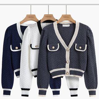 Contrast Trim Buttoned Cropped Cardigan