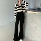 V-neck Striped Sweater / Boot-cut Pants