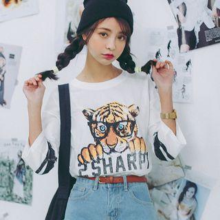 Tiger Print 3/4-sleeve T-shirt
