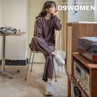 Plus Size Set: Knit Pullover + Wide-leg Pants