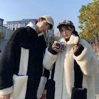 Couple Matching Color Block Faux-fur Zip Jacket