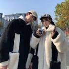 Couple Matching Color Block Faux-fur Zip Jacket