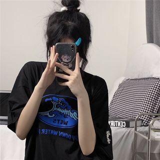 Short-sleeve Sea Print T-shirt Black - One Size