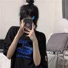 Short-sleeve Sea Print T-shirt Black - One Size
