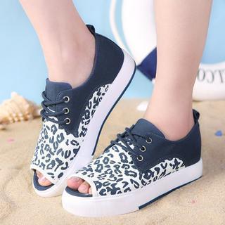 Peep-toe Leopard-print Platform Sneakers