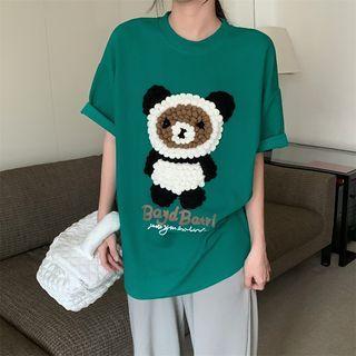 Elbow-sleeve Panda Cartoon T-shirt