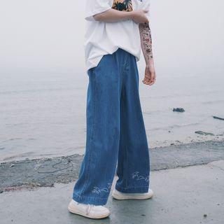 Tree Print Wide-leg Jeans