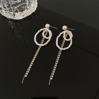 Faux Pearl Alloy Fringed Earring 1 Pair - Earrings - Faux Pearl - Tassel - Silver Pin - White - One Size