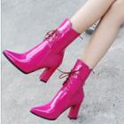 Lace-up Pointy-toe Chunky-heel Short Boots