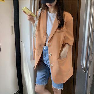 Short-sleeve Single Breasted Blazer Light Orange - One Size