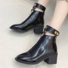 Square-toe Block Heel Cut Out Ankle Boots