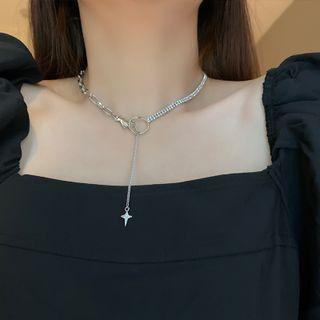 Star Pendant Rhinestone Y Choker 1 Pc - Silver - One Size