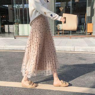 Polka Dot Mesh A-line Midi Pleated Skirt