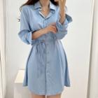 Long-sleeve Tie-waist Mini Shirt Dress / Midi A-line Overall Dress