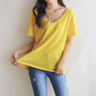 Set Of 2: V-neck Linen Blend T-shirt