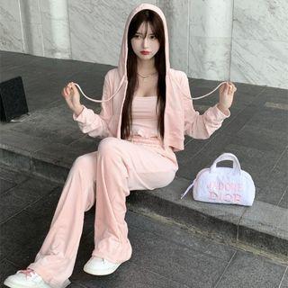 Plain Hooded Hoodie / Plain Tube Top / Plain Straight-cut Pants
