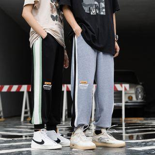 Gather-hem Panel Lettering High-waist Sweatpants