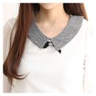 Checked-collar Puff-sleeve Top With Brooch