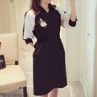 3/4-sleeve Embroidered Sheath Midi Dress