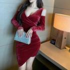 Cold-shoulder Velvet Mini Bodycon Dress