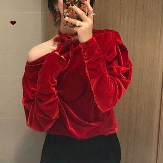 Velvet Long-sleeve Loose-fit Top