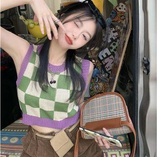 Checkered Cropped Sweater Vest
