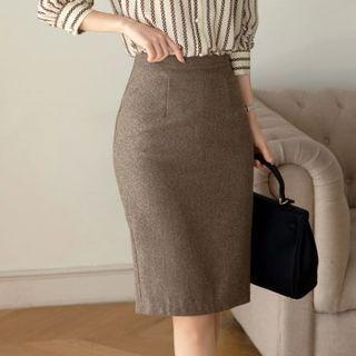 Slit-back Herringbone Pencil Skirt