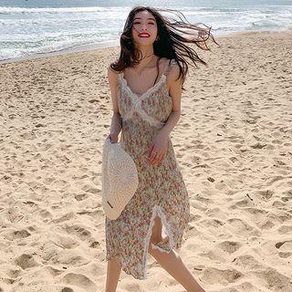 Puff-sleeve Blouse / Sleeveless Floral Print Dress