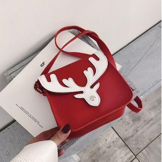 Reindeer Applique Faux Leather Crossbody Bag