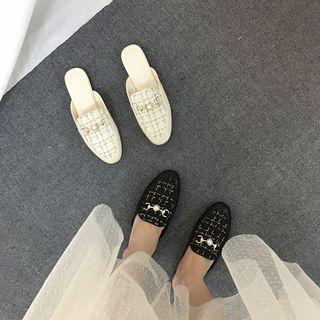 Faux Pearl Tweed Mules